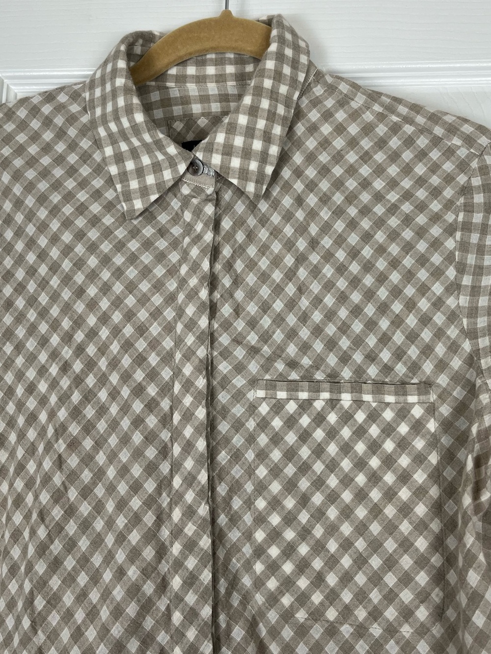 Lafayette 148 Cotton Linen Wool Blend Gingham Plaid Button Up Shirt Sz M - Picture 2 of 8